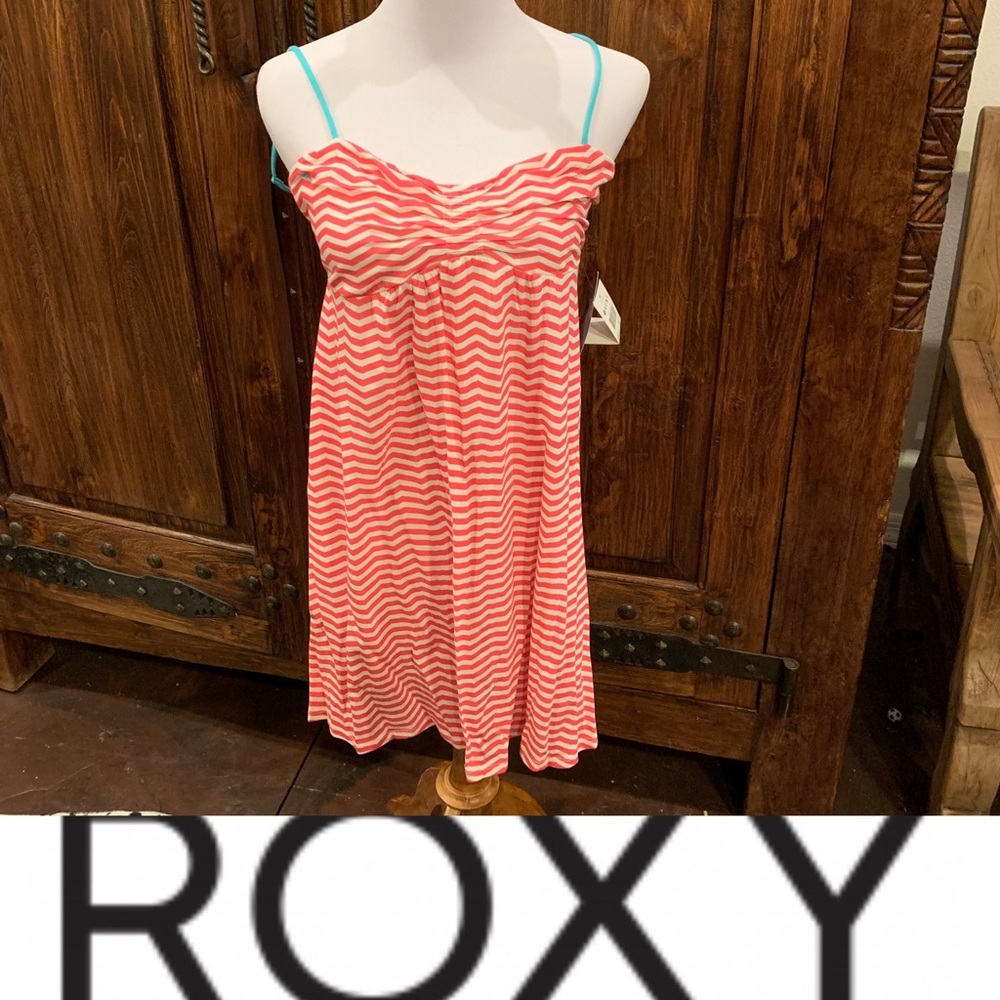 Cotton roxy red and white striped dress NWT